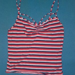 Red and Blue striped cinched cropped tank top
